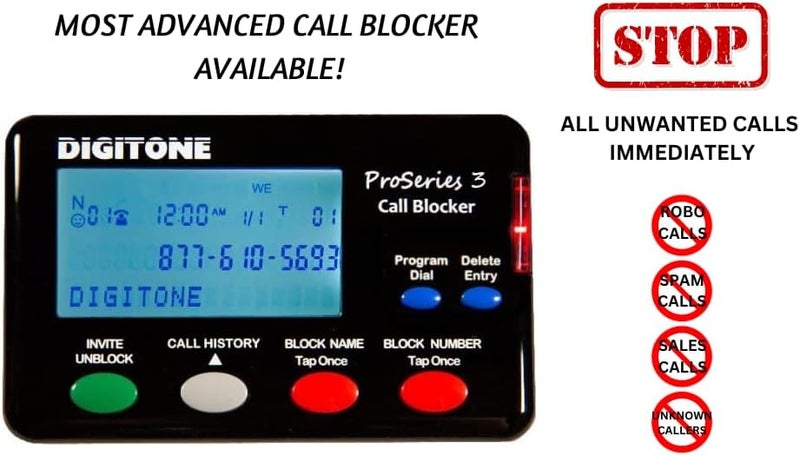 Digitone Communications ديجيتون برو سيريس 3 جهاز حظر المكالمات التلقائي لحظر الرسائل المزعجة للهواتف الثابتة - إعداد سهل وزر واحد لحظر المكالمات الآلية - Image 5